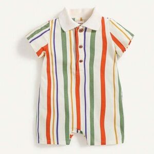 Baby boy toddler colorful multicolored striped collared onesie romper shorts